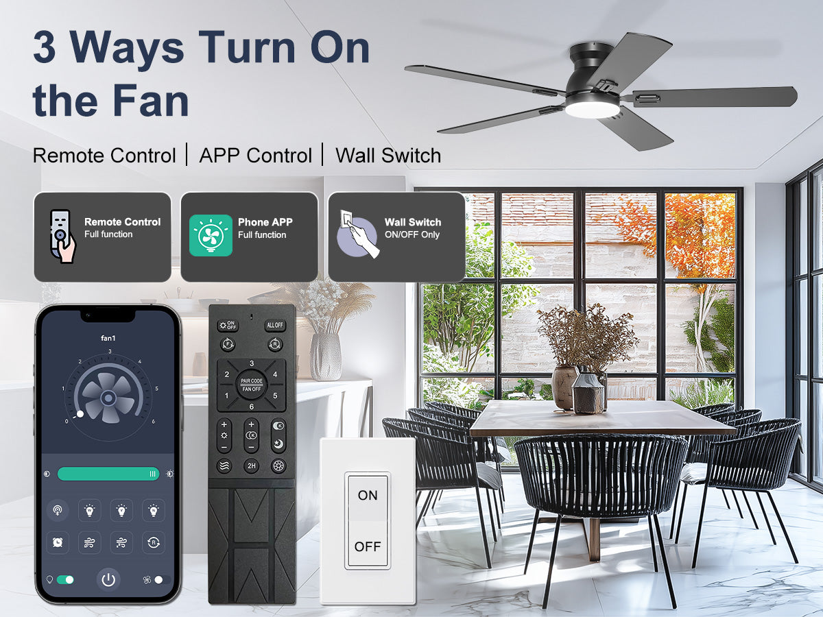 Ohniyou Ceiling Fans with Lights 52 Inch (Black)-047