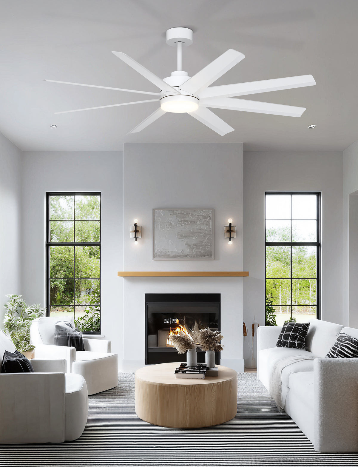 Ohniyou 60" White Ceiling Fan with Light for Patio, Porch, Living Room-070