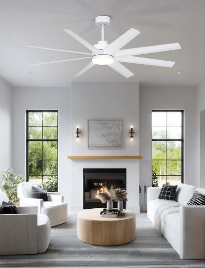 Ohniyou 60" White Ceiling Fan with Light for Patio, Porch, Living Room-070